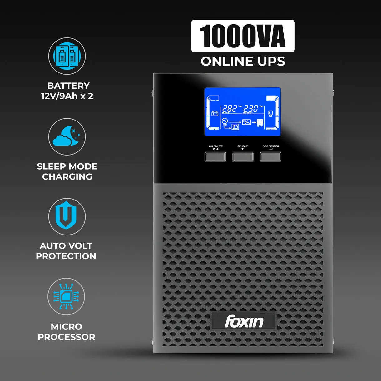 Foxin UPS 1000VA Online (2+2 Warranty) view 3
